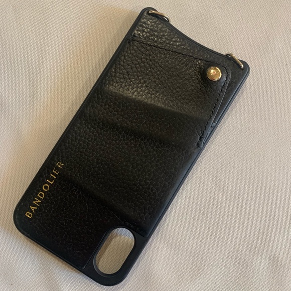 Bandolier EMMA Pebble Leather Crossbody Bandolier in Black/Gold iPhone X/XS - Picture 1 of 3